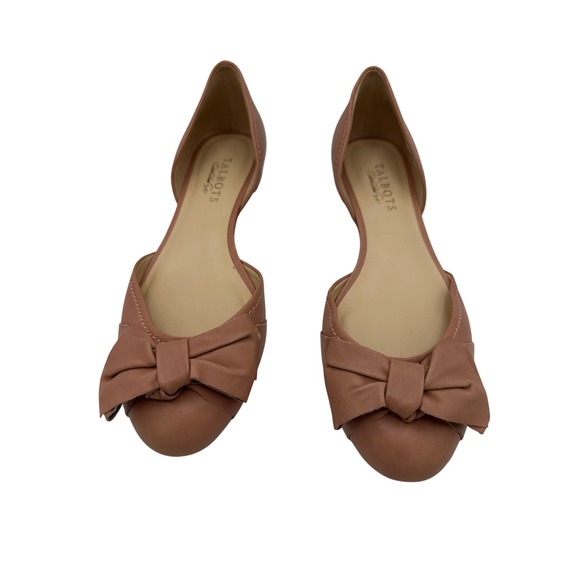 Talbots Women's Pink Leather Bow D'Orsay Ballet Flats Slip On Shoes Size 9M - Picture 1 of 11